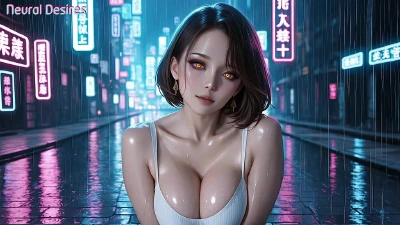 Cover for 'Neon Goddess Of The Rain-Soaked Streets ~ AI-Generated'