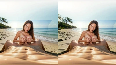 Cover for 'VR180 - Busty Brunette Survivor Fucked On A Tropical Island (AI Video)'